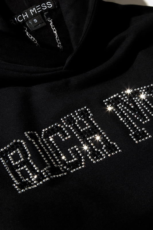 Rhinestone Hooded Sweatshirt - RICH MESS